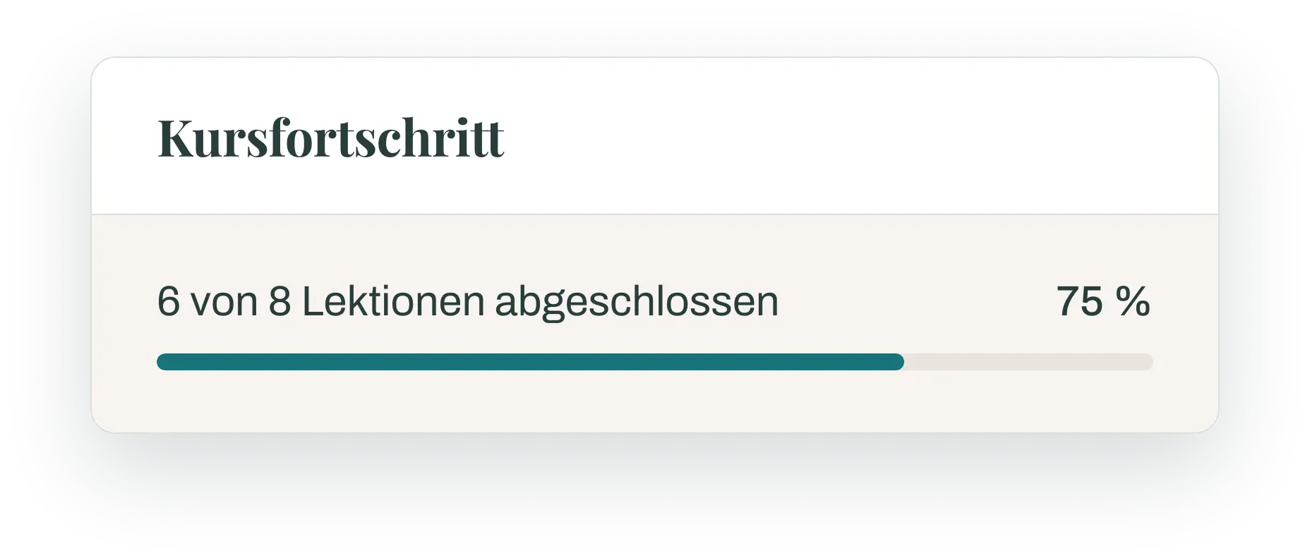 Akademie-Ansicht: Kursfortschritt, 6 von 8 Lektionen